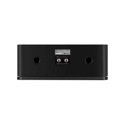 Wharfedale EVO 5.C Center-Lautsprecher Schwarz matt Rückansicht mit Bassreflexöffnungen und Anschlussfeld