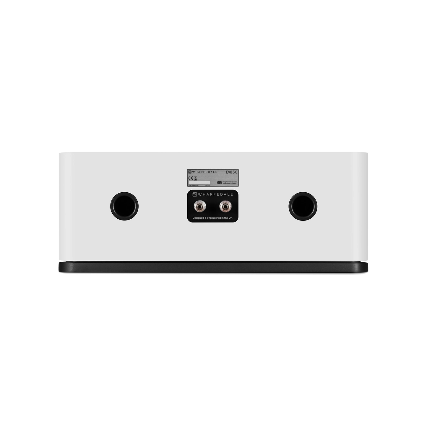 Wharfedale EVO 5.C Center-Lautsprecher Weiss matt Rückansicht mit Bassreflexöffnungen und Anschlussfeld