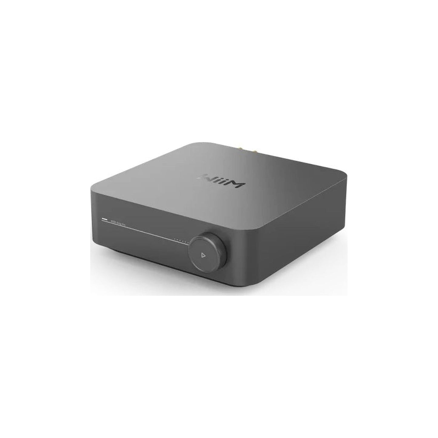 WiiM Amp Pro Streaming-Verstärker Space Gray Seitenansicht des Aluminiumgehäuses schräg von vorn
