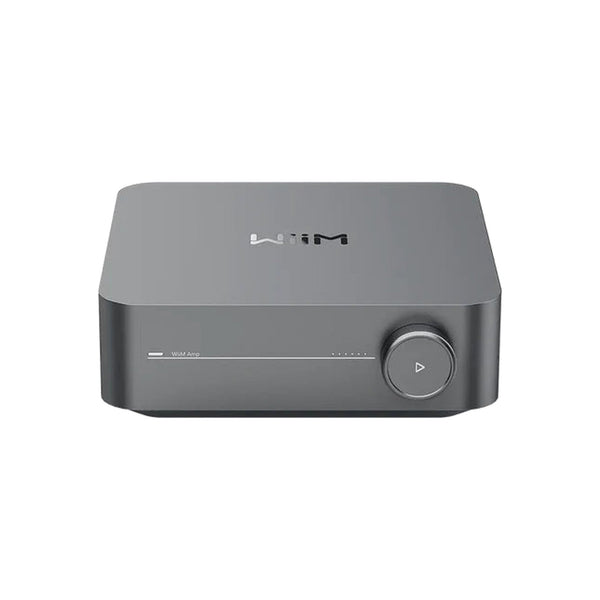 WiiM Amp Streaming-Verstärker Space Gray Frontansicht mit Lautstärkeregler