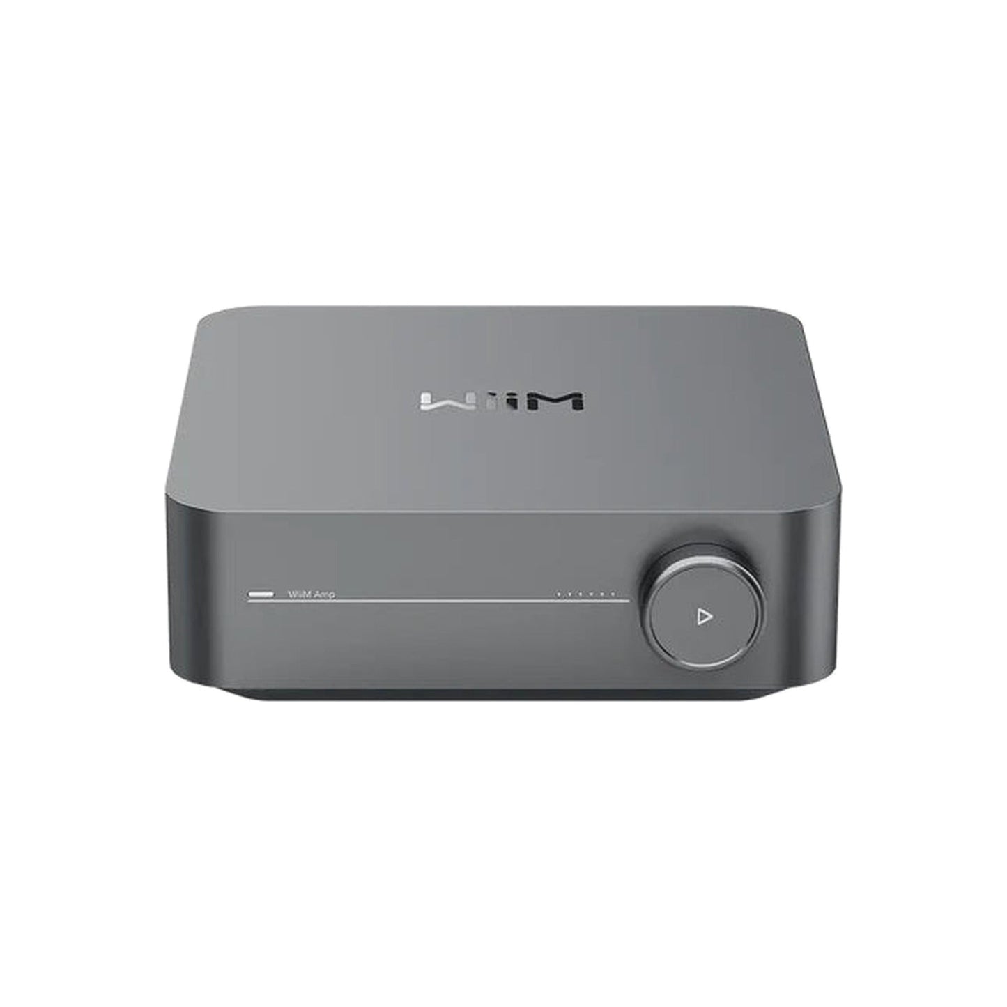 WiiM Amp Streaming-Verstärker Space Gray Frontansicht mit Lautstärkeregler