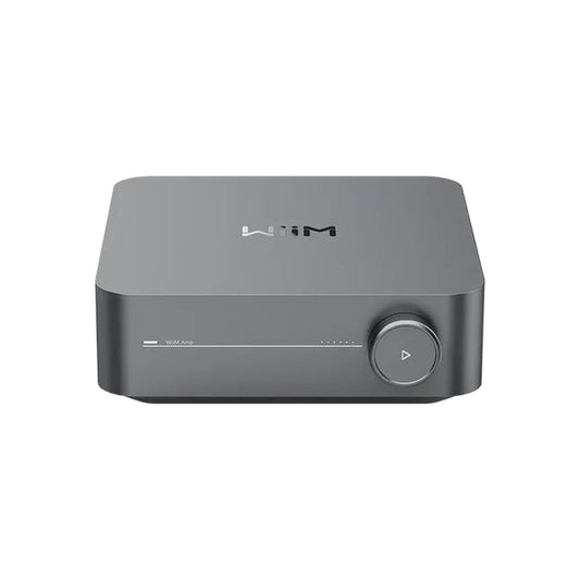 WiiM Amp Streaming-Verstärker Space Gray Frontansicht mit Lautstärkeregler