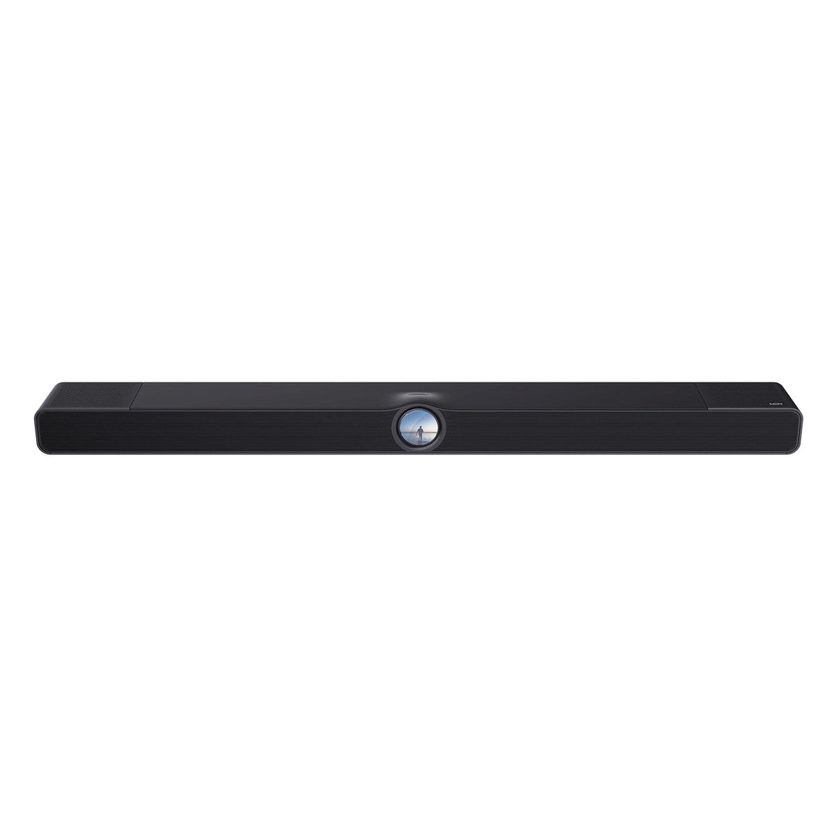 WiiM Bar Dolby-Atmos-Soundbar Glossy Black Frontansicht mit Stoffgitter und rundem Touch-Display