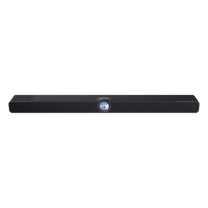 WiiM Bar Dolby-Atmos-Soundbar Glossy Black Frontansicht mit Stoffgitter und rundem Touch-Display