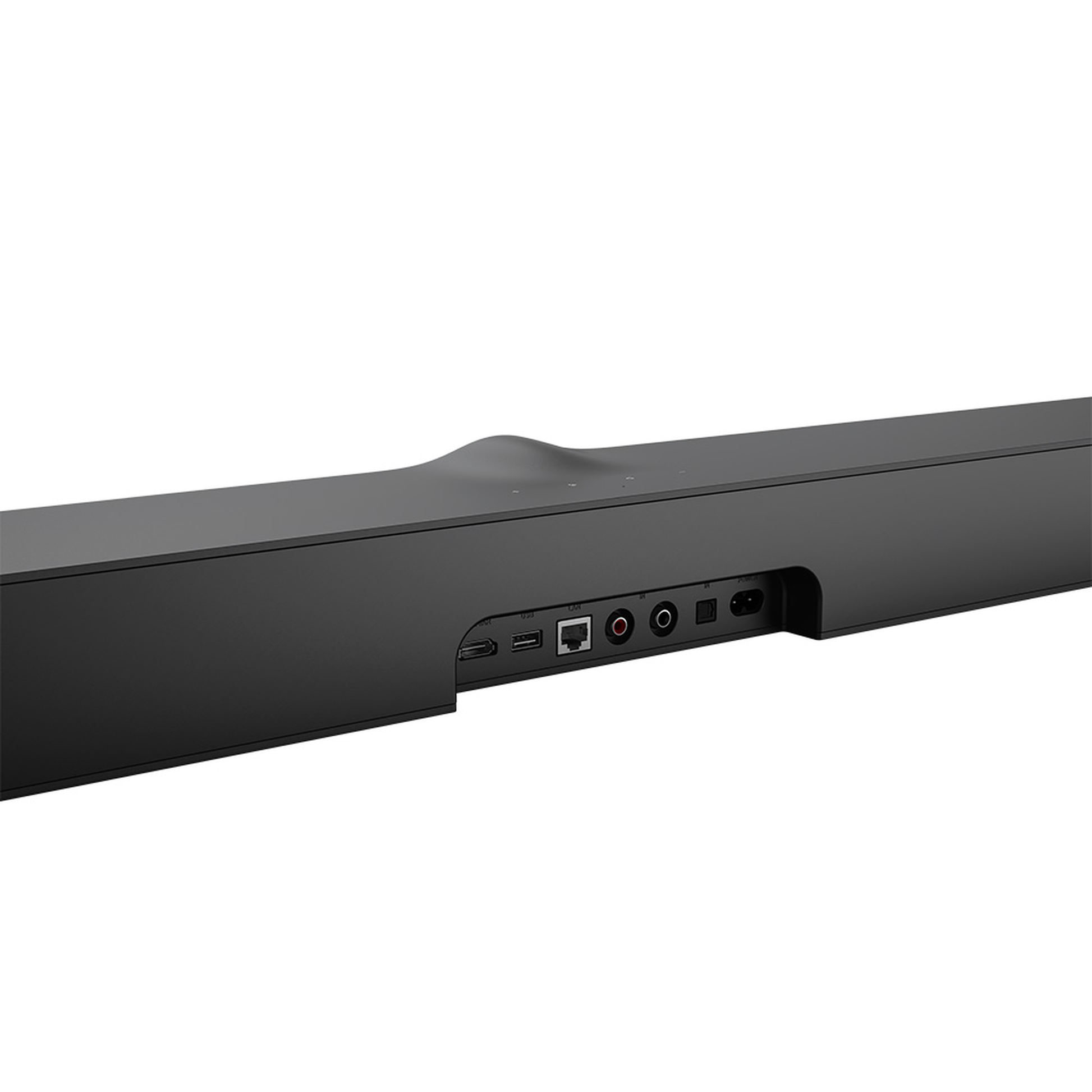 WiiM Bar Dolby-Atmos-Soundbar Schwarz Anschlussfeld mit HDMI, USB, LAN, Cinch, Toslink und Netzanschluss