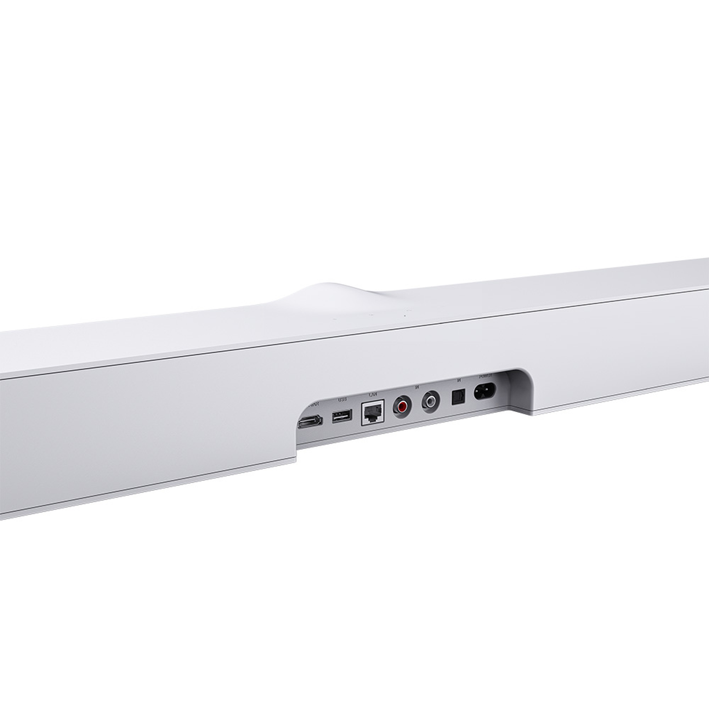 WiiM Bar Dolby-Atmos-Soundbar Weiss Anschlussfeld mit HDMI, USB, LAN, Cinch, Toslink und Netzanschluss