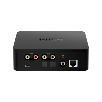 WiiM Pro Plus Netzwerk-Streamer Schwarz Rückansicht mit Cinch, Toslink, Coax, Trigger und LAN