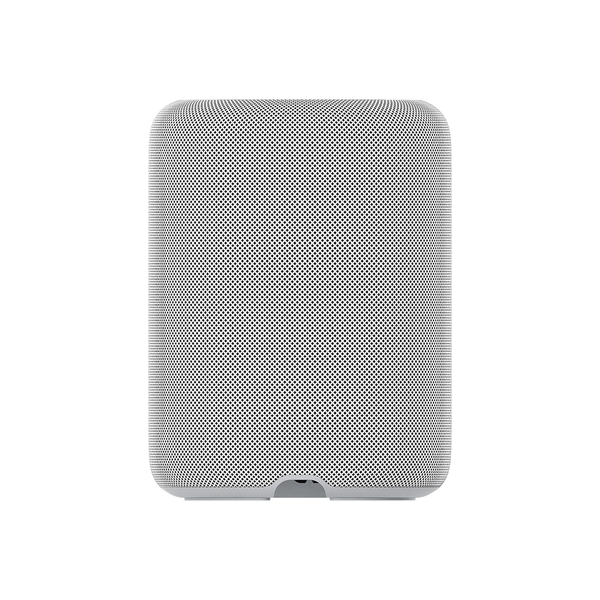 WiiM Sound Lite Streaming-Lautsprecher Weiss Frontansicht mit hellem Stoffgitter