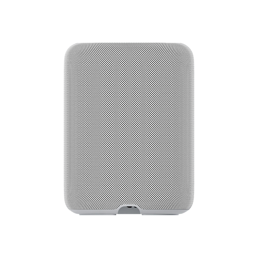 WiiM Sound Lite Streaming-Lautsprecher Weiss Frontansicht mit hellem Stoffgitter