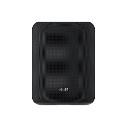 WiiM Sound Lite Twin-Pack Stereoset Schwarz Frontansicht eines Lautsprechers mit Stoffgitter