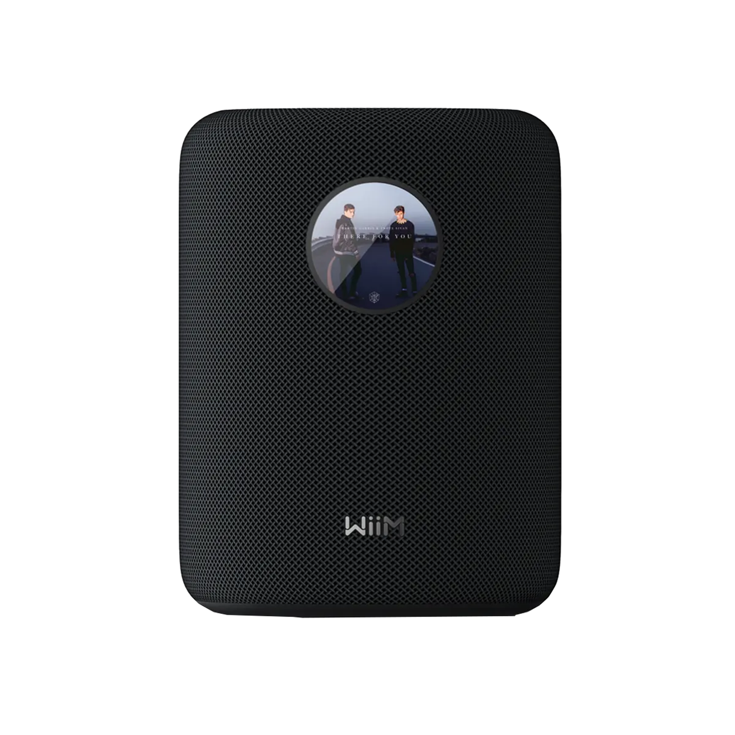 WiiM Sound Streaming-Lautsprecher Schwarz Frontansicht 2 frontal mit rundem Touch-Display