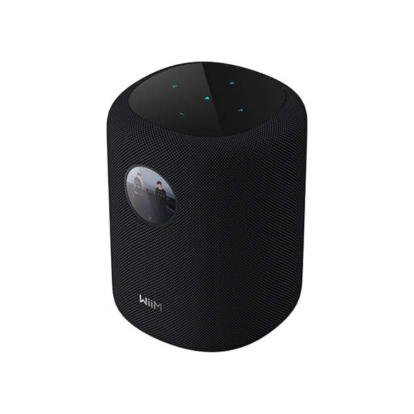 WiiM Sound Streaming-Lautsprecher Schwarz Frontansicht mit rundem Touch-Display