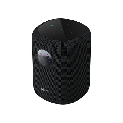 WiiM Sound Streaming-Lautsprecher Schwarz Frontansicht mit rundem Touch-Display