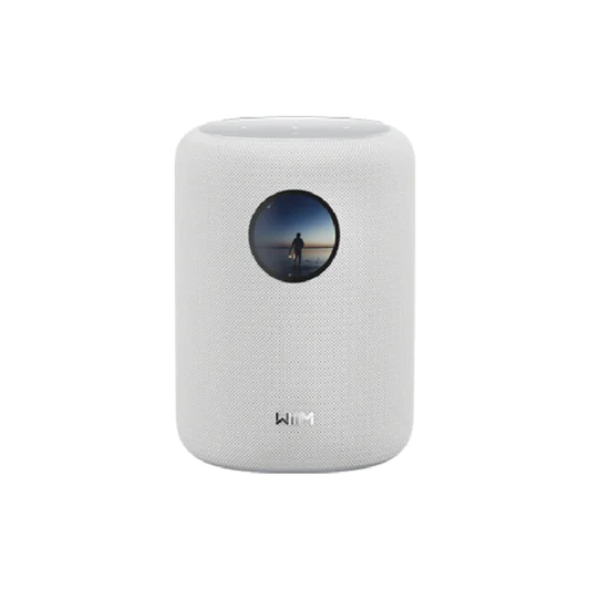 WiiM Sound Streaming-Lautsprecher Weiss Frontansicht mit rundem Touch-Display