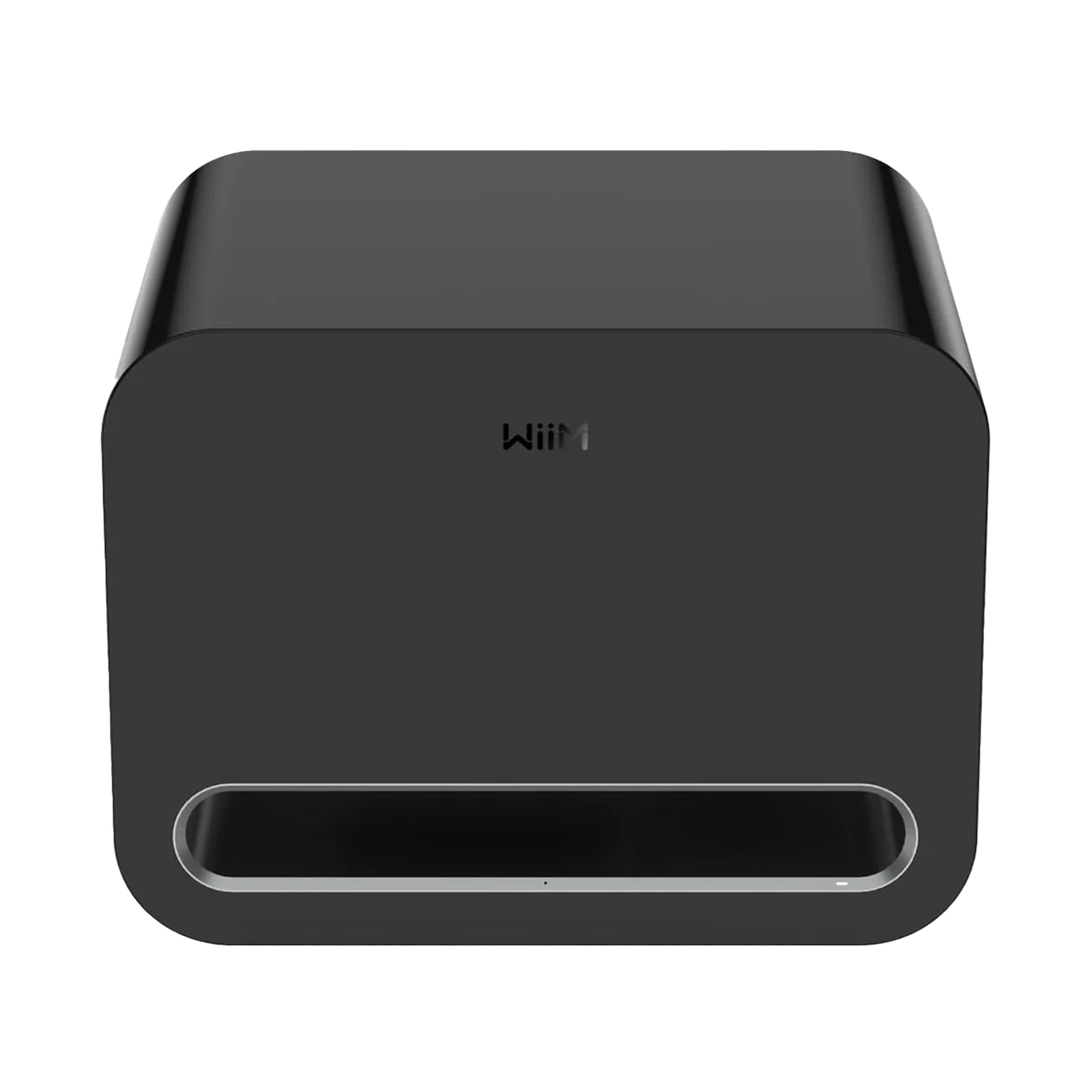 WiiM Sub Pro Wireless-Subwoofer Schwarz Frontansicht 2 frontal mit Bassreflexöffnung