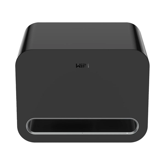 WiiM Sub Pro Wireless-Subwoofer Schwarz Frontansicht mit Bassreflexöffnung