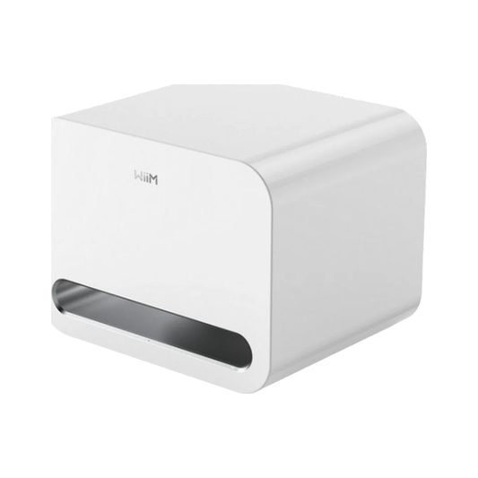 WiiM Sub Pro Wireless-Subwoofer Weiss Frontansicht mit Bassreflexöffnung