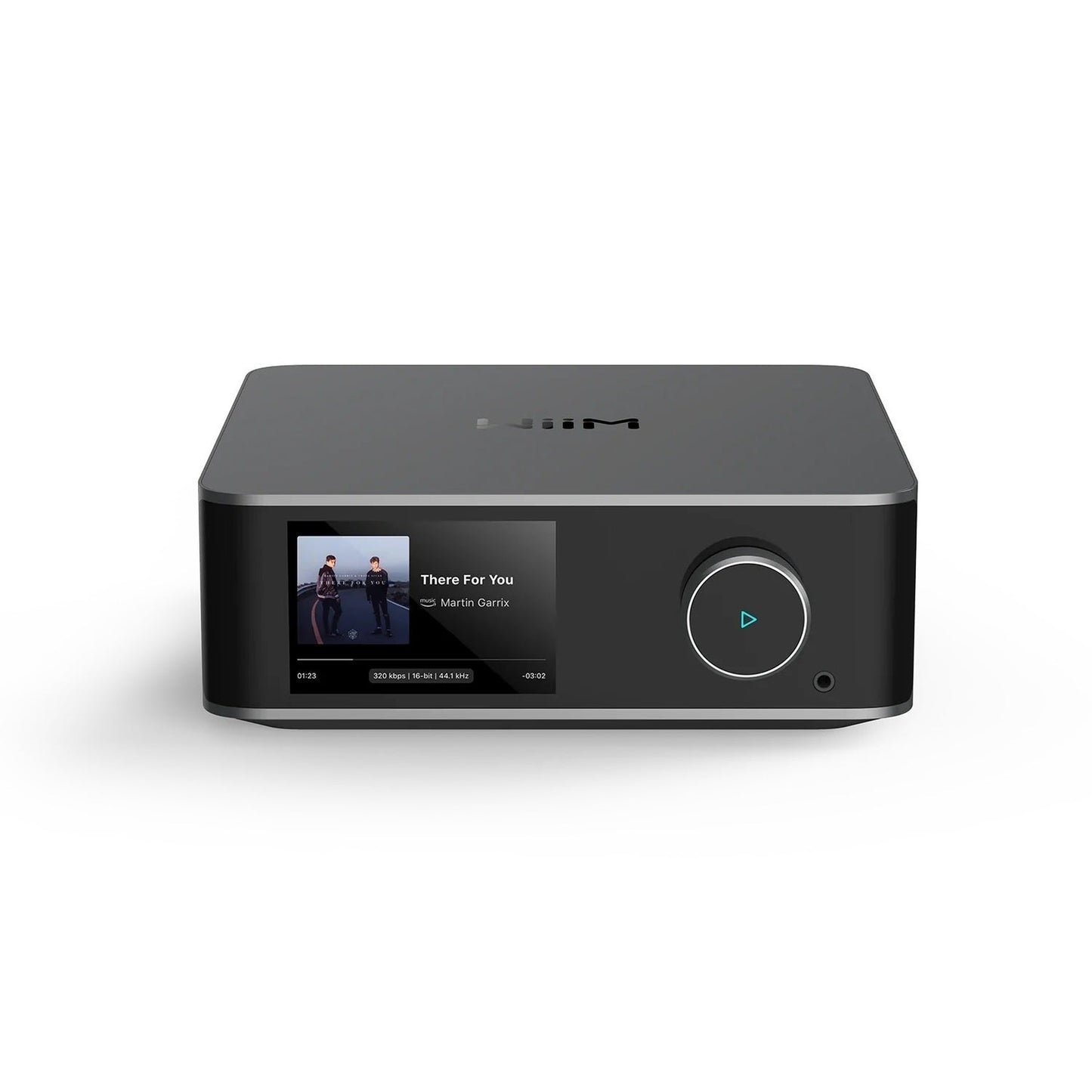 WiiM Ultra Netzwerk-Streamer Space Gray Displayansicht mit 3,5-Zoll-Farb-Touchscreen