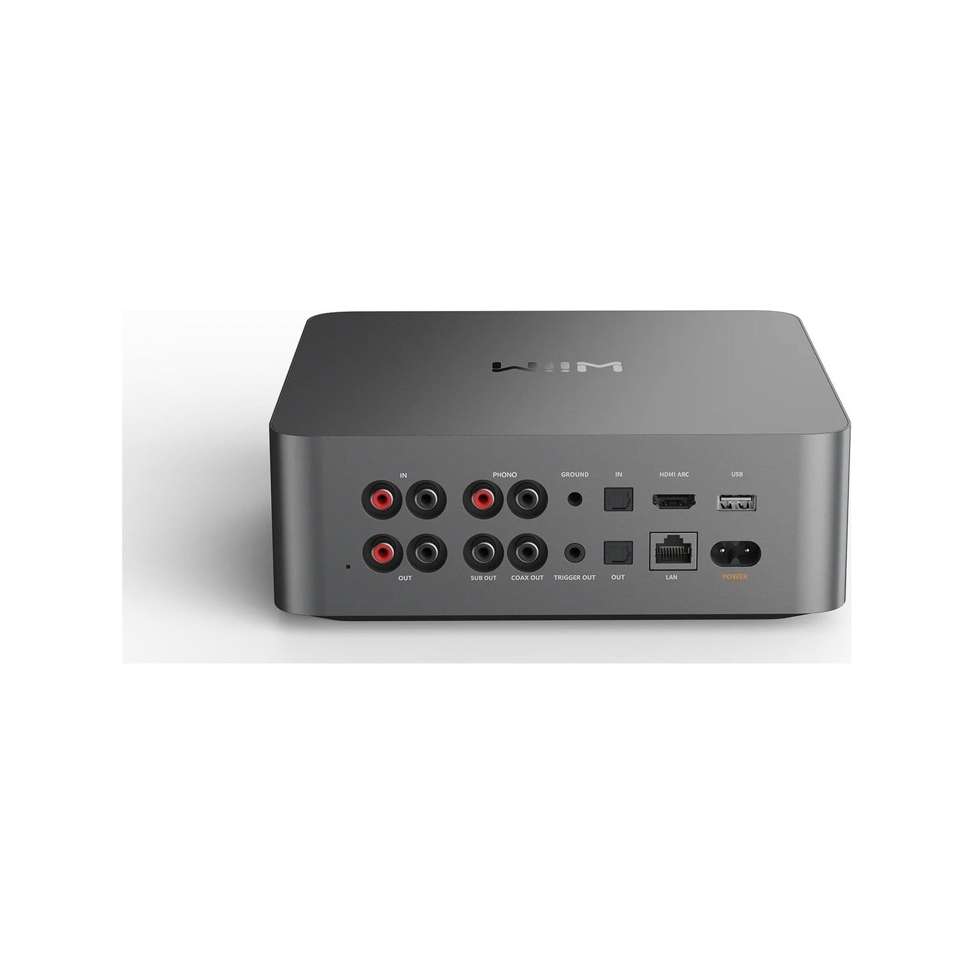 WiiM Ultra Netzwerk-Streamer Space Gray Rückansicht 2 schräg mit Anschlussfeld