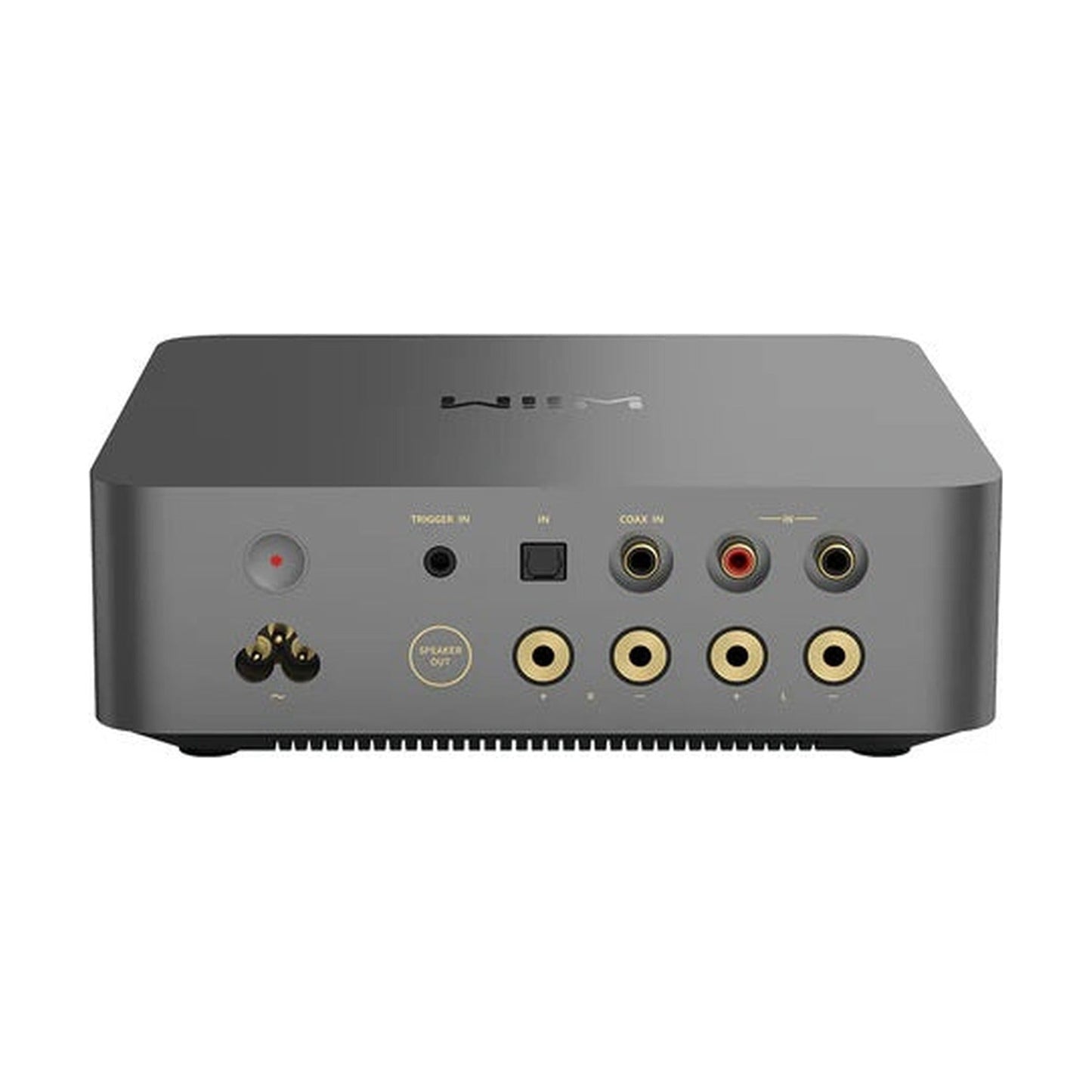 WiiM VibeLink Amp Vollverstärker Silber Rückansicht mit Trigger, Toslink, Coax und Cinch