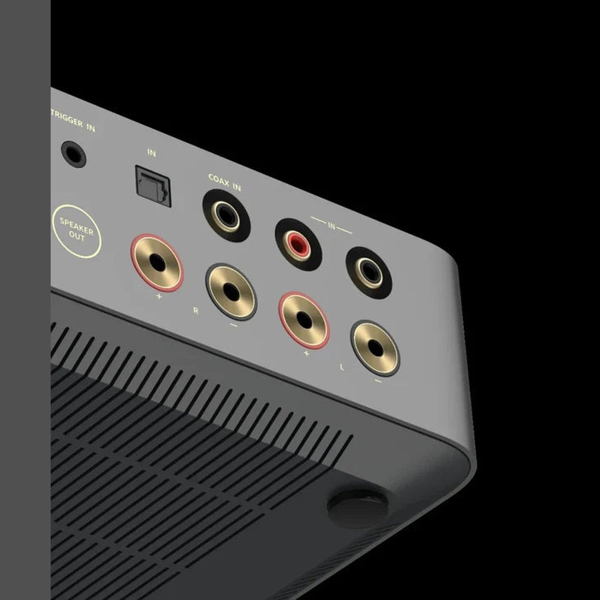 WiiM VibeLink Amp Vollverstärker Space Gray Anschlussfeld mit Trigger-Eingang und Lautsprecherklemmen