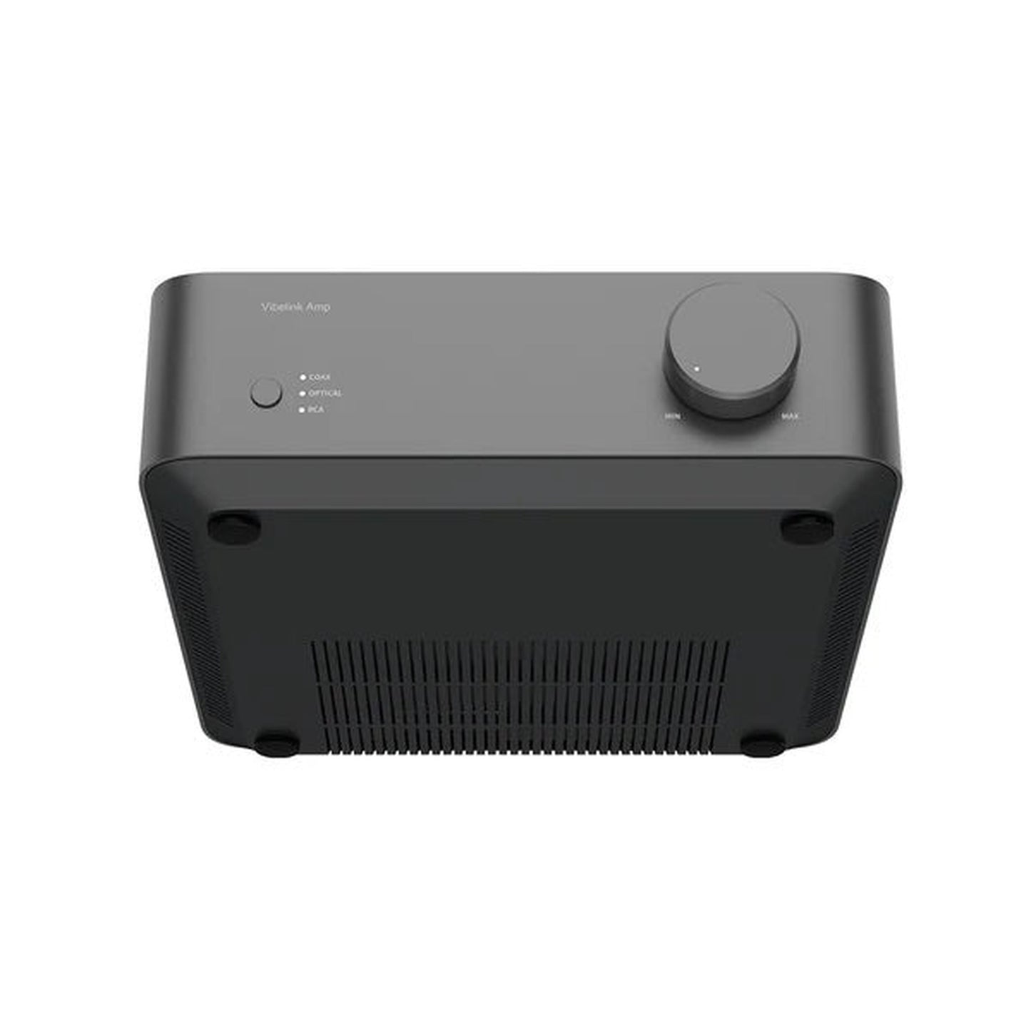 WiiM VibeLink Amp Vollverstärker Space Gray Detailansicht Unterseite mit Lüftungsschlitzen