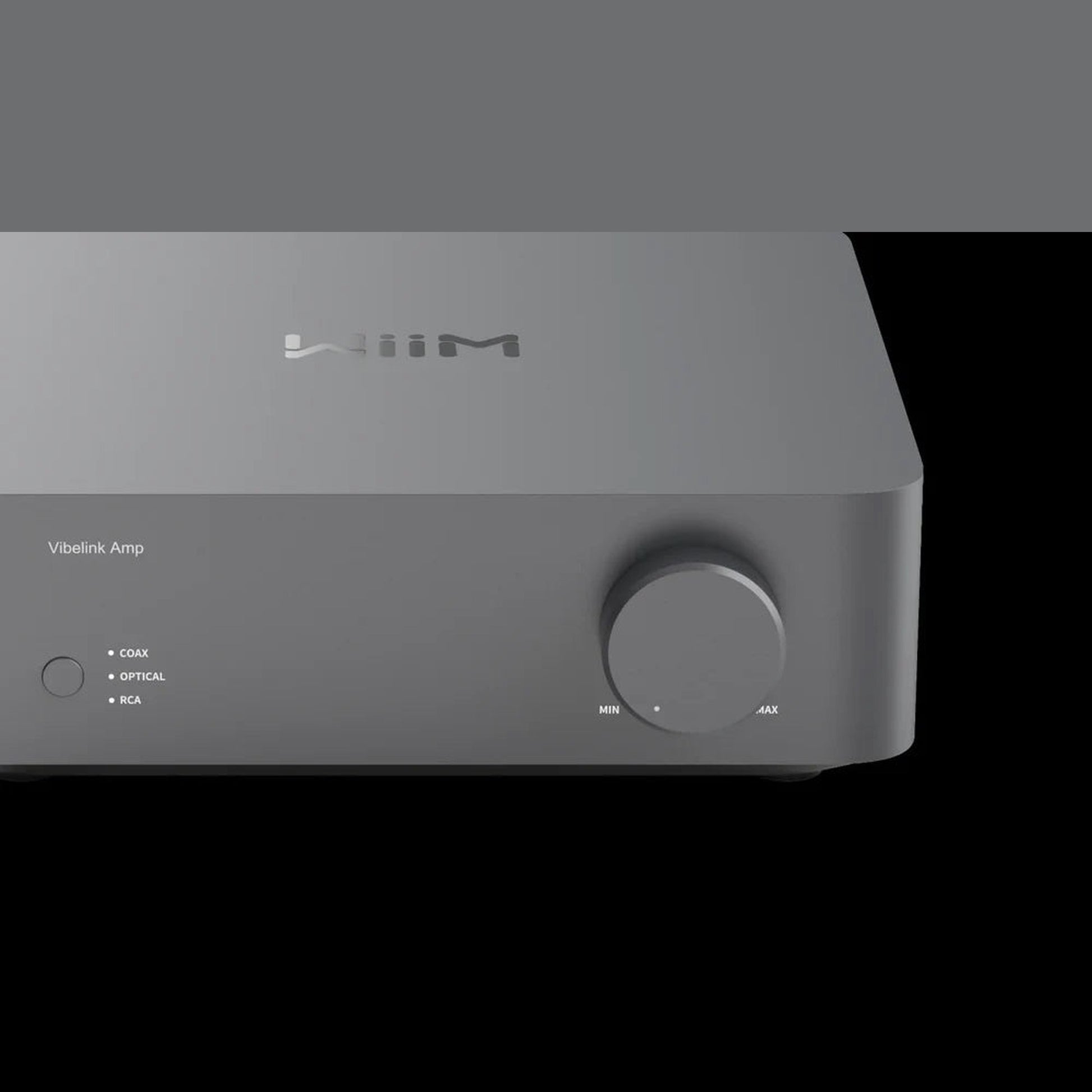 WiiM VibeLink Amp Vollverstärker Space Gray Frontansicht 3 der Front mit Eingangswahl