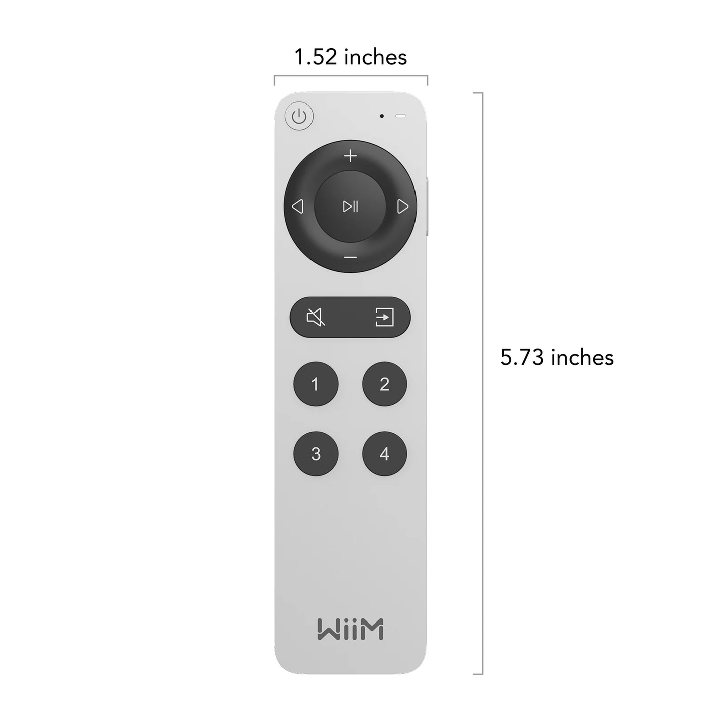 WiiM Voice Remote 2 Sprachfernbedienung Detailansicht 3 Abmessungen 1,52 mal 5,73 Zoll