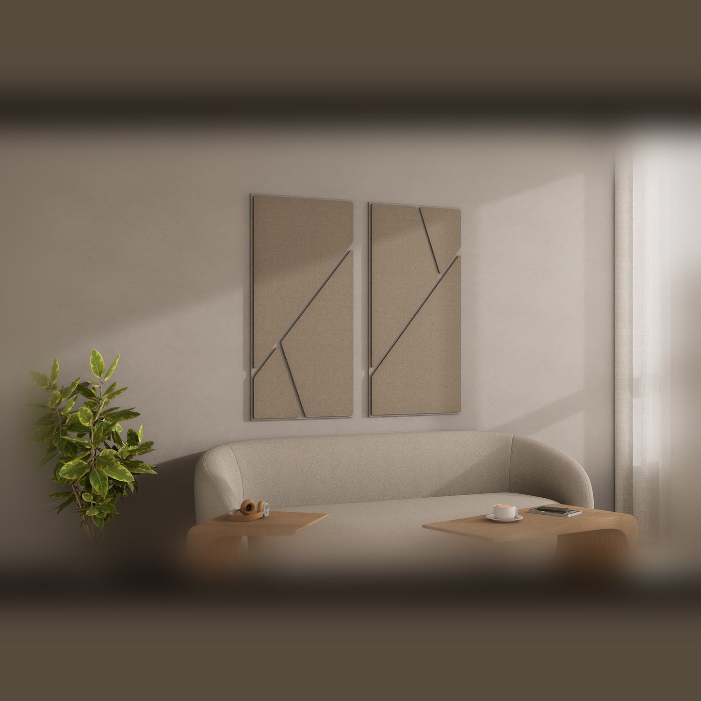 Woodbang Fractal PET-Filz Akustikpaneel Lifestyle Wohnzimmer, Grösse L