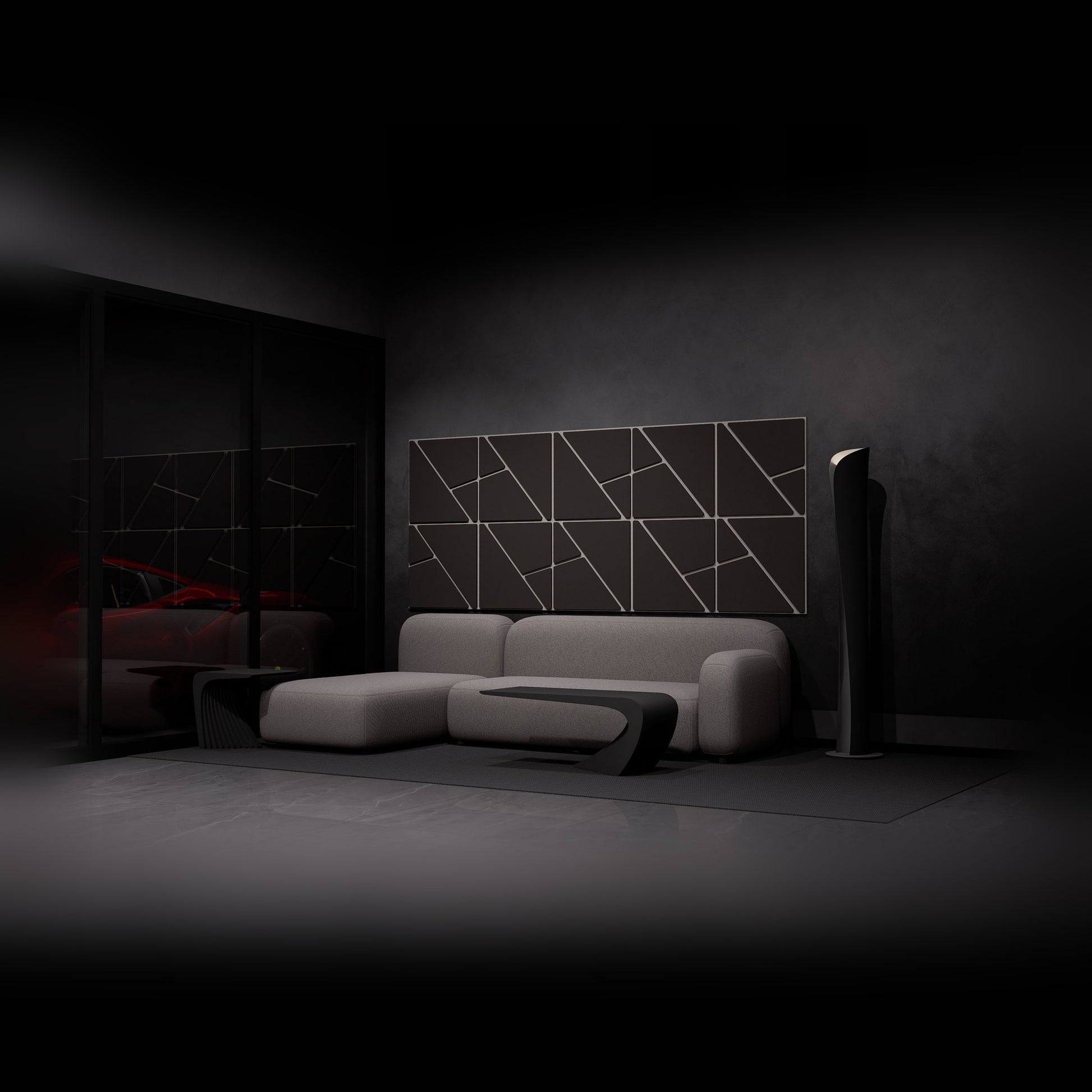 Woodbang Fractal PET-Filz Akustikpaneel Lifestyle Wohnzimmer, Grösse S, Ansicht 2