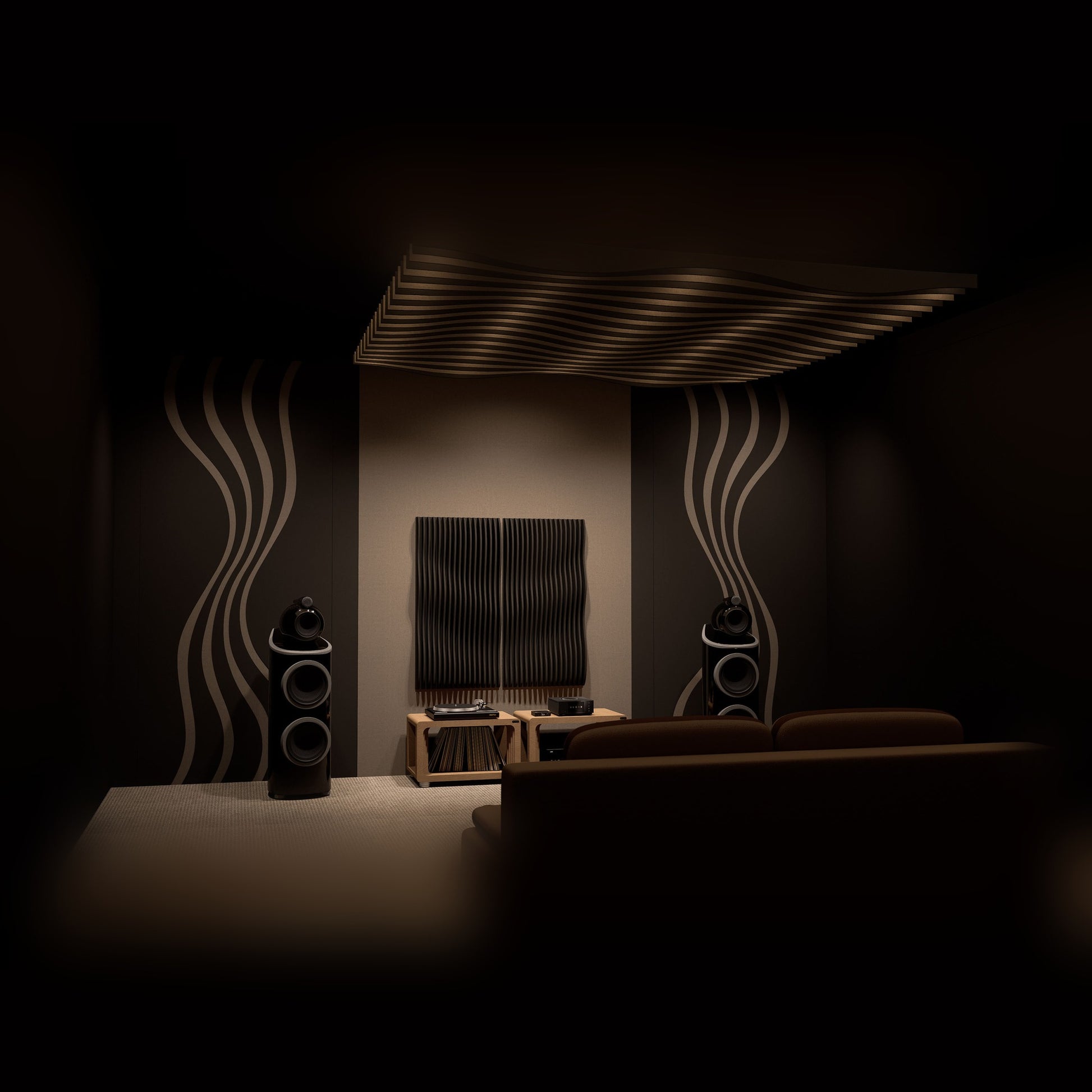 Woodbang HowlFlow Parametric-Deckenverkleidung Lifestyle Hörraum