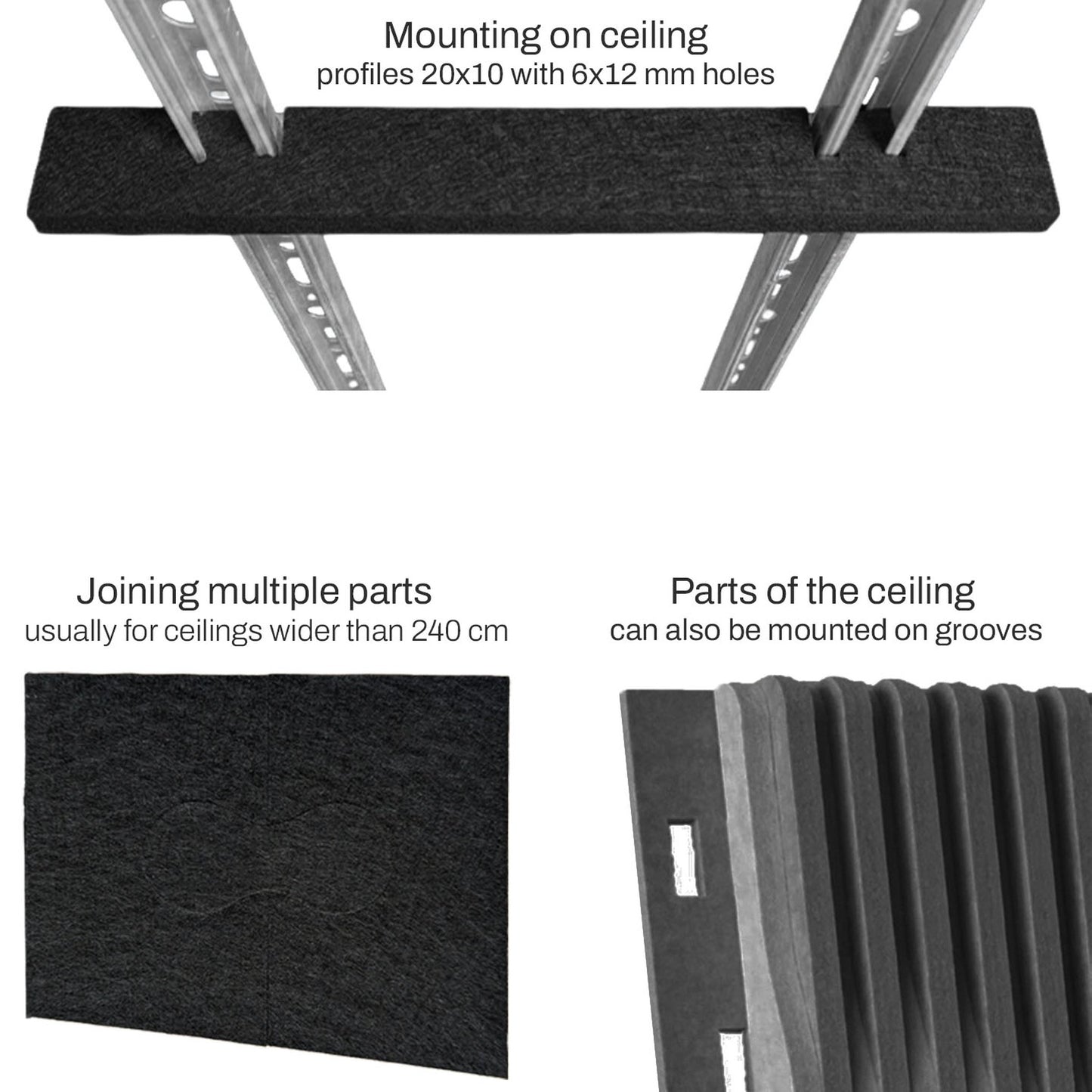 Woodbang HowlFlow Parametric-Deckenverkleidung Funktionsgrafik Montage an Deckenprofilen und Nut-Halterungen