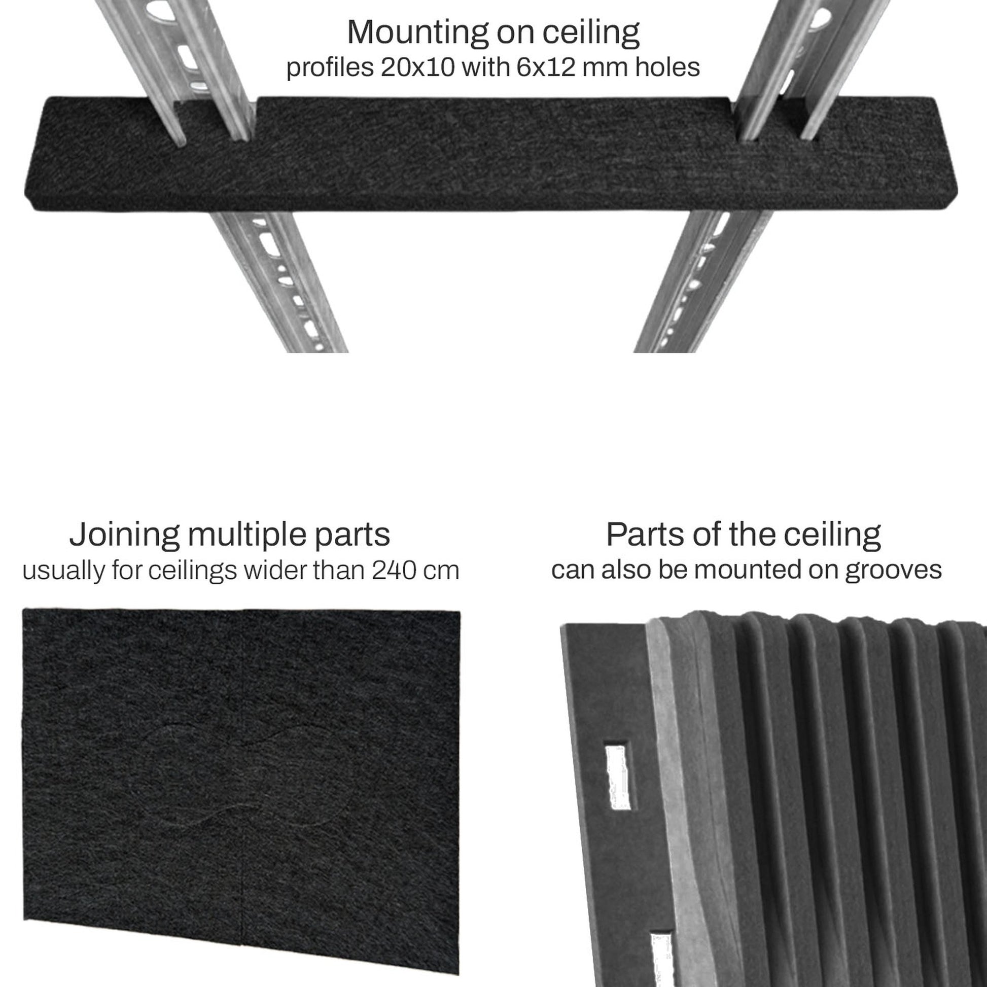 Woodbang HowlFlow Parametric-Deckenverkleidung Funktionsgrafik Montage an Deckenprofilen und Nut-Halterungen