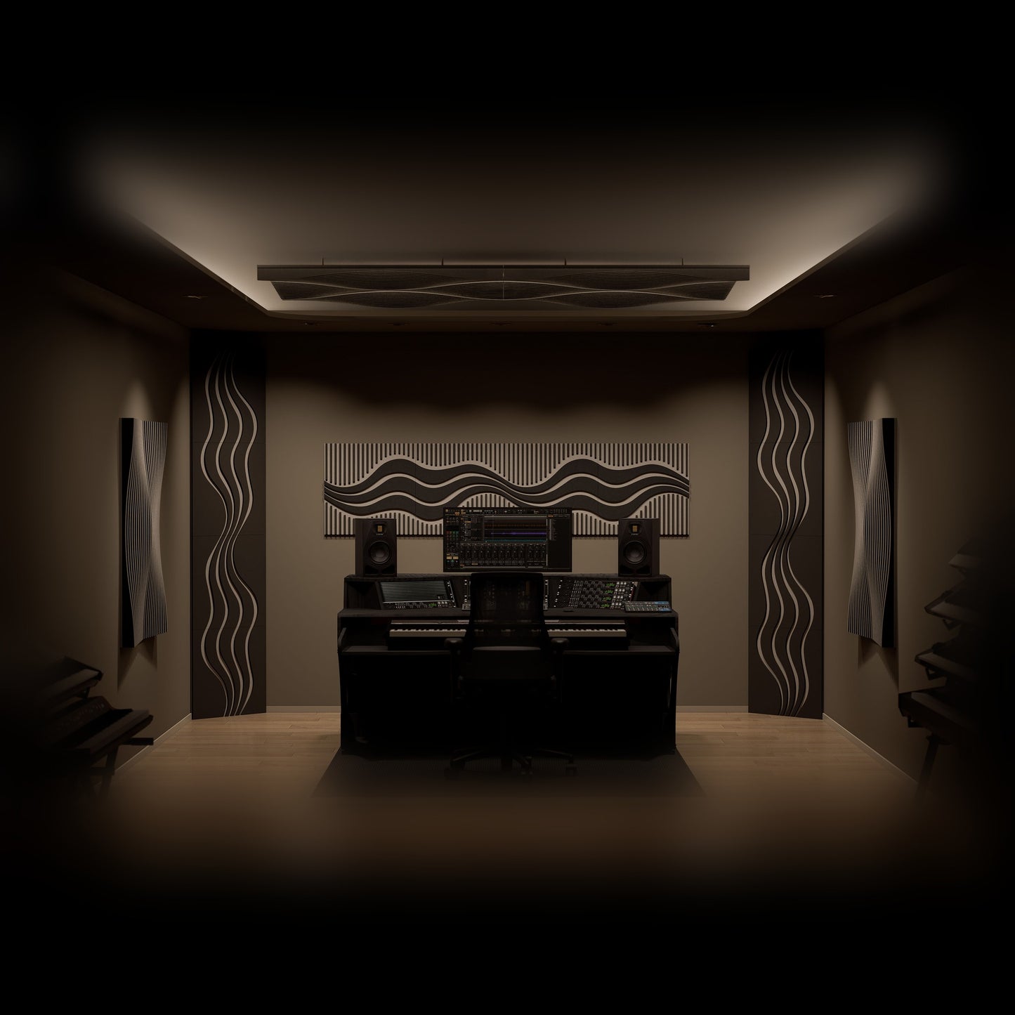 Woodbang Parametric Wave Akustikpaneel Lifestyle Tonstudio, Modell Even