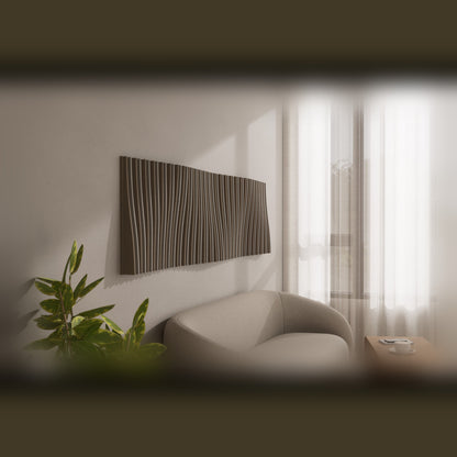 Woodbang Parametric Wave Akustikpaneel Lifestyle Wohnzimmer, Modell Standard horizontal montiert