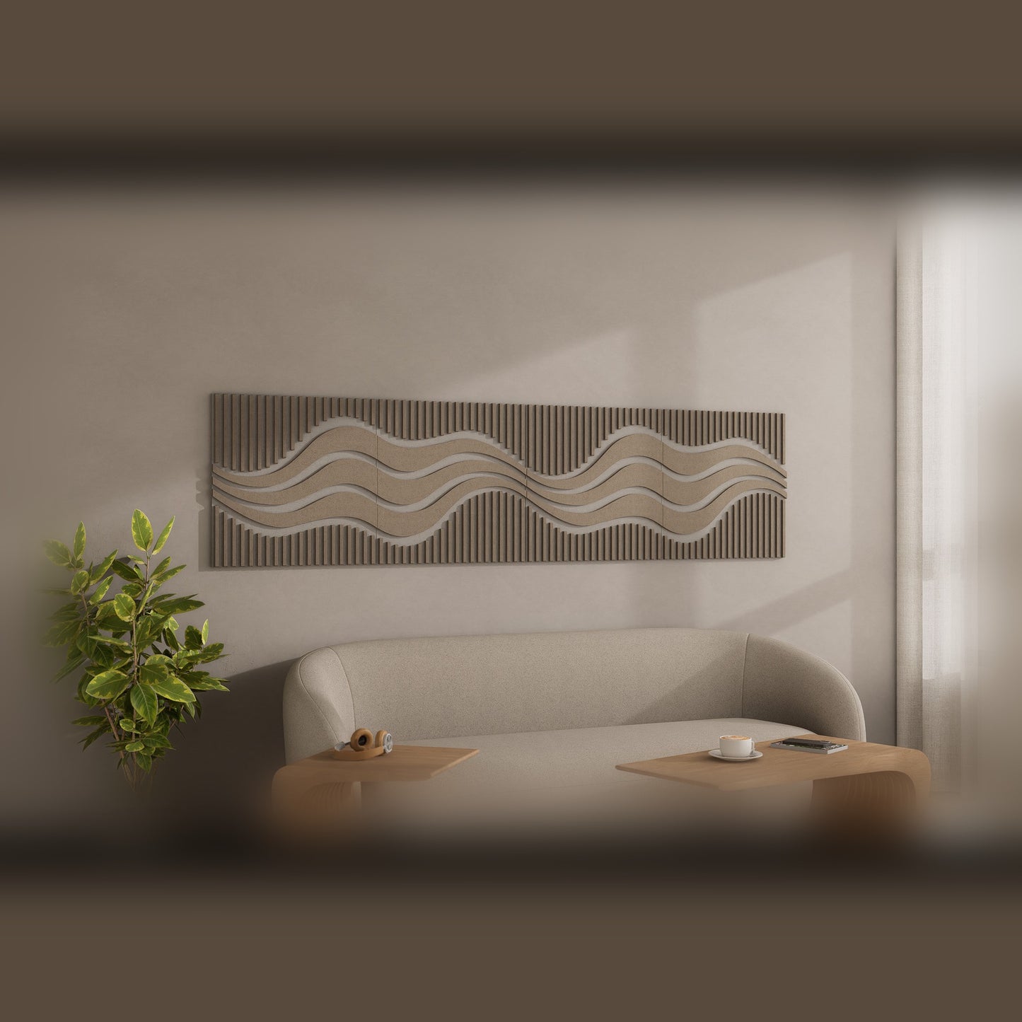 Woodbang Wave ART PET-Filz Akustikpaneel Lifestyle Wohnzimmer