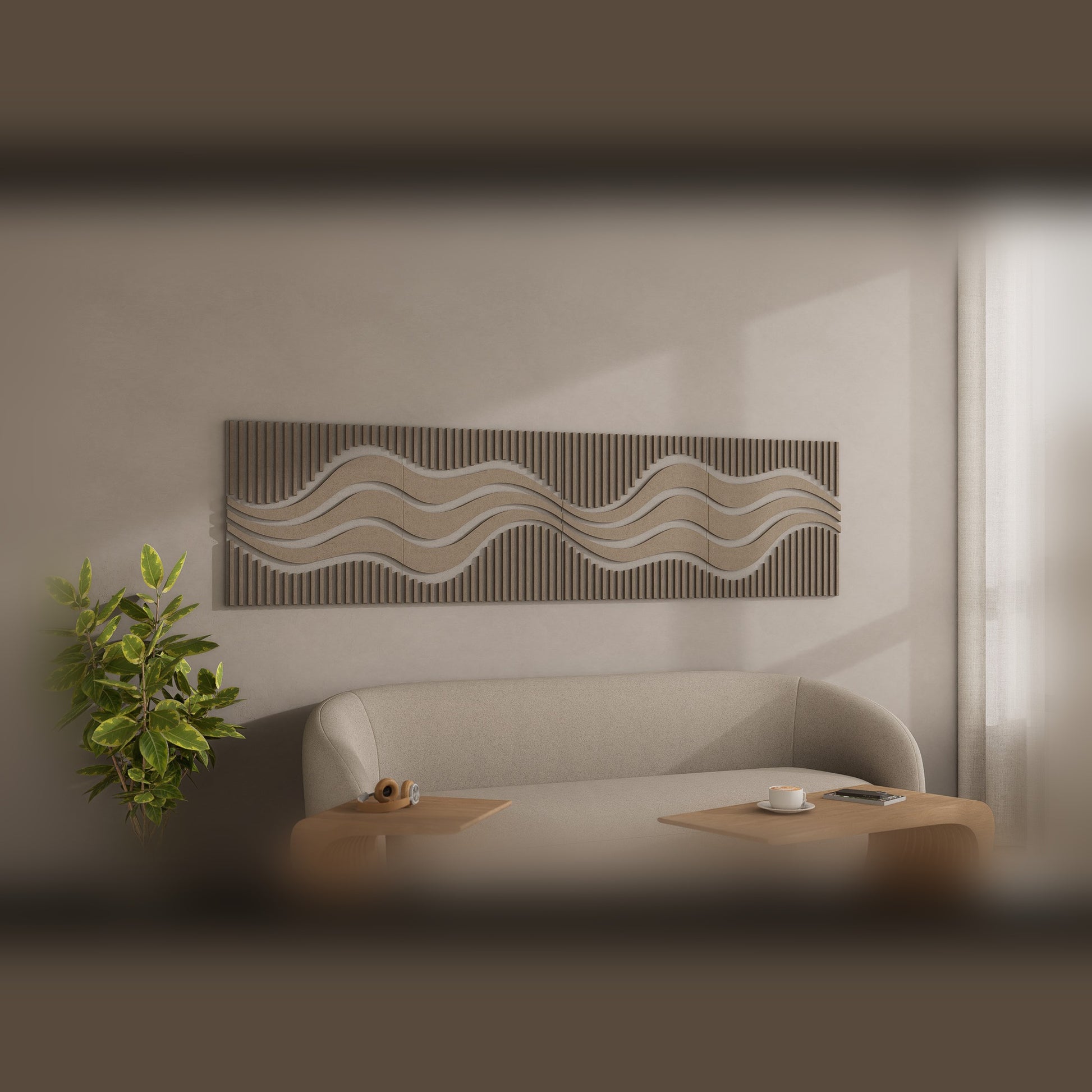 Woodbang Wave ART PET-Filz Akustikpaneel Lifestyle Wohnzimmer