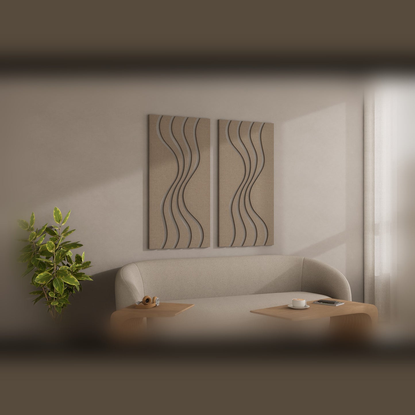 Woodbang Wave PET-Filz Akustikpaneel Lifestyle Wohnzimmer, Grösse L