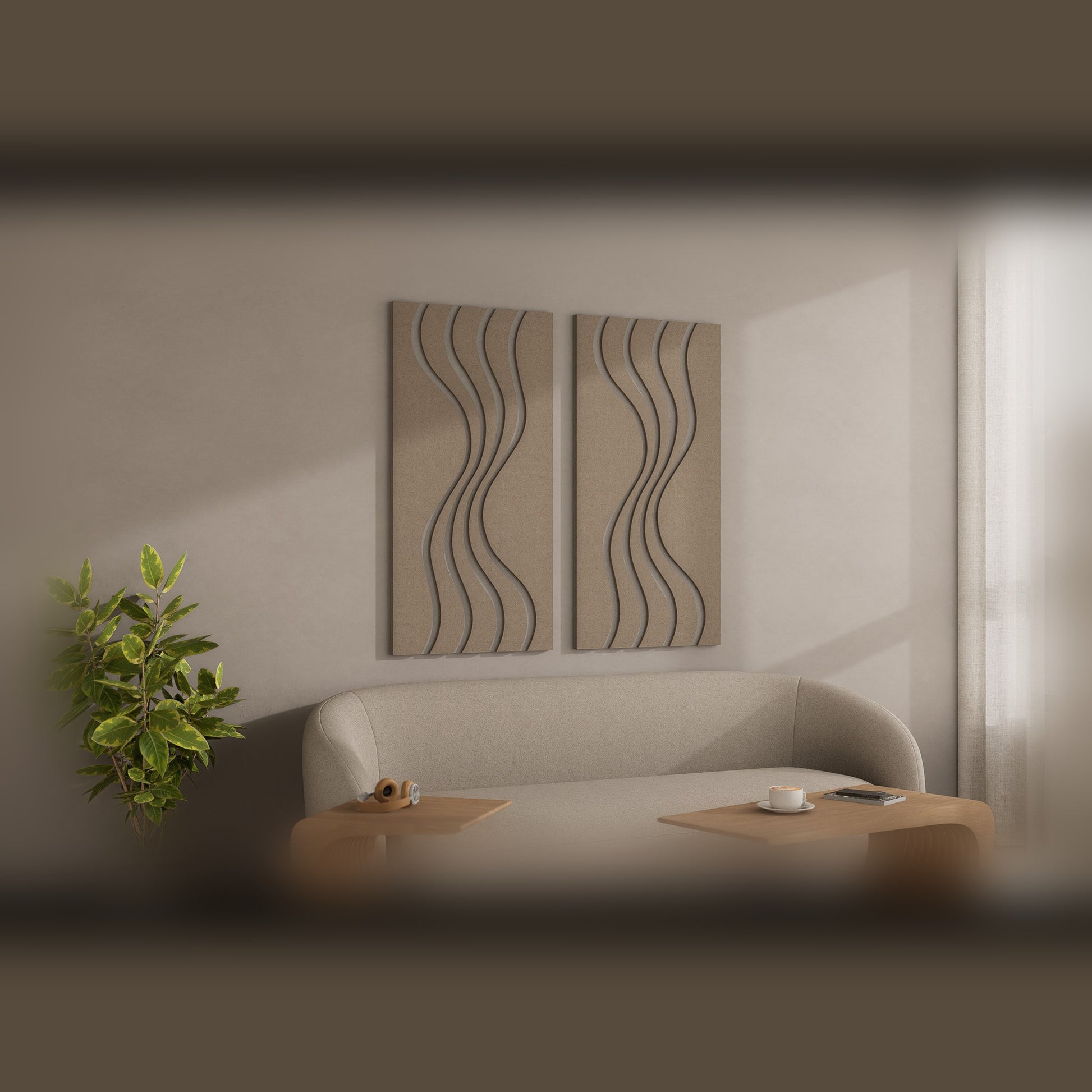 Woodbang Wave PET-Filz Akustikpaneel Lifestyle Wohnzimmer, Grösse L