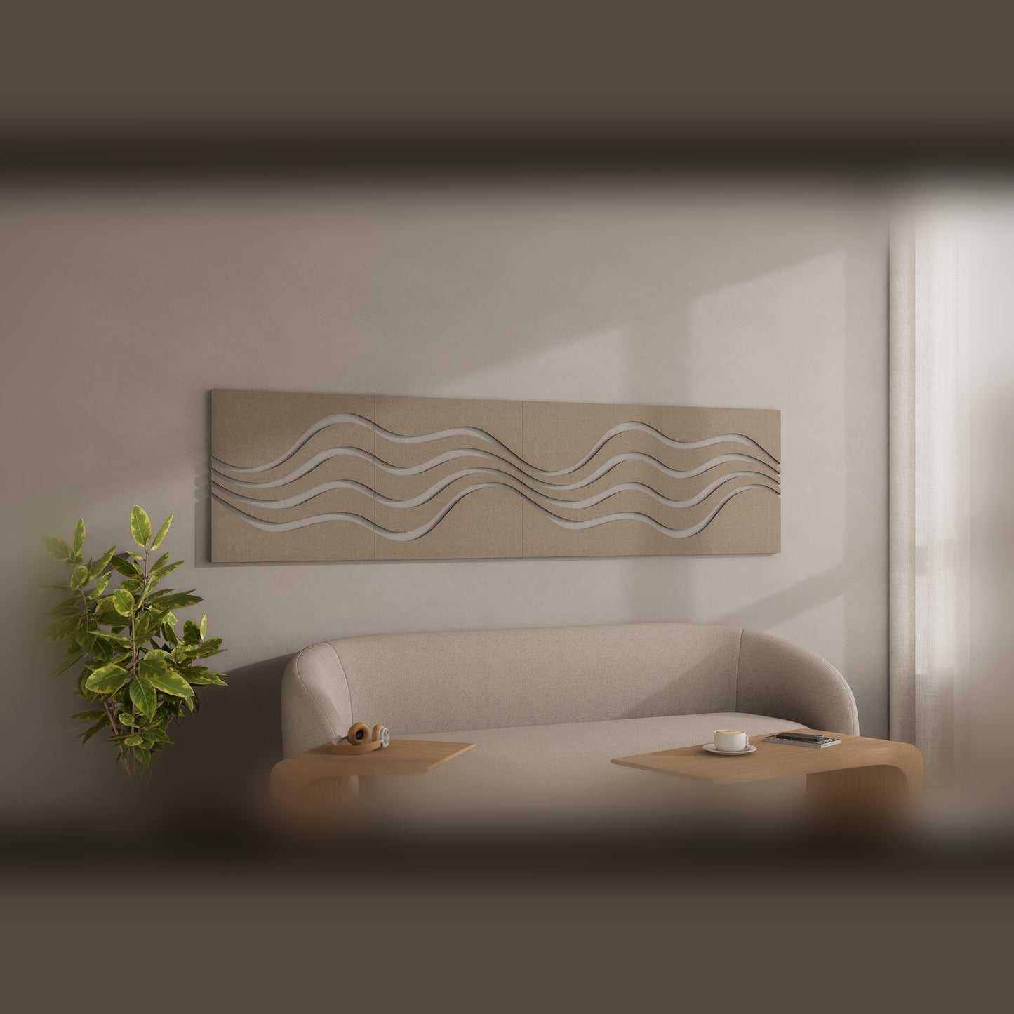 Woodbang Wave PET-Filz Akustikpaneel Lifestyle Wohnzimmer, Grösse S