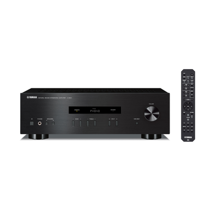 Yamaha A-S201 Stereo-Verstärker Schwarz Frontansicht mit Fernbedienung