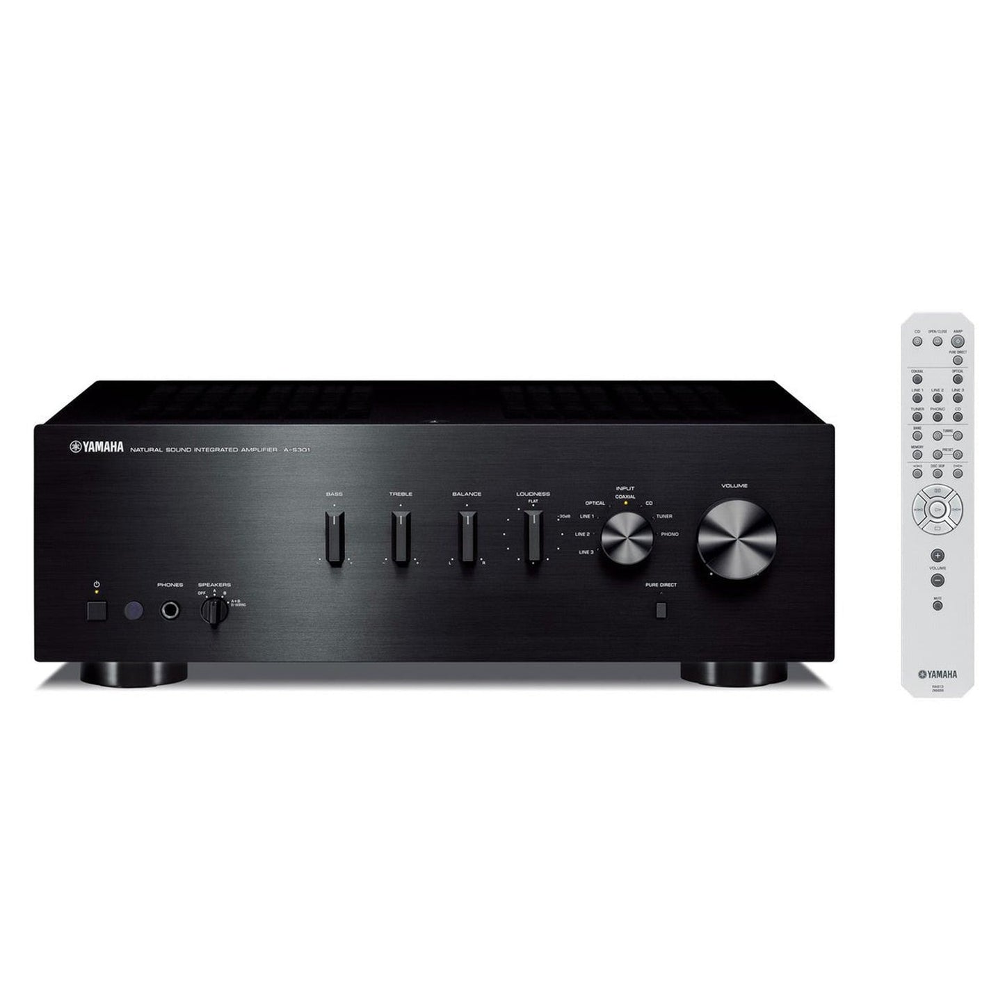 Yamaha A-S301 Stereo-Verstärker Schwarz Frontansicht mit Fernbedienung