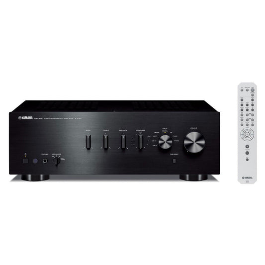 Yamaha A-S301 Stereo-Verstärker Schwarz Frontansicht mit Fernbedienung