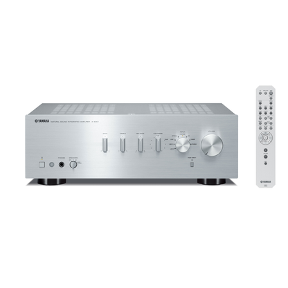 Yamaha A-S301 Stereo-Verstärker Silber Frontansicht mit Fernbedienung