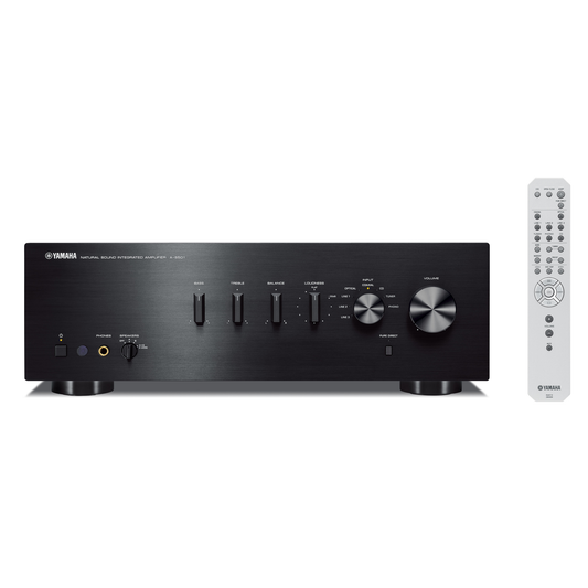 Yamaha A-S501 Stereo-Verstärker Schwarz Frontansicht mit Fernbedienung