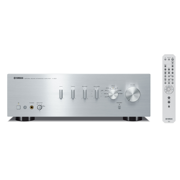 Yamaha A-S501 Stereo-Verstärker Silber Frontansicht mit Fernbedienung