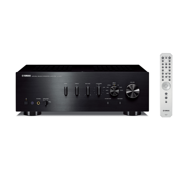 Yamaha A-S701 Stereo-Verstärker Schwarz Frontansicht mit Fernbedienung