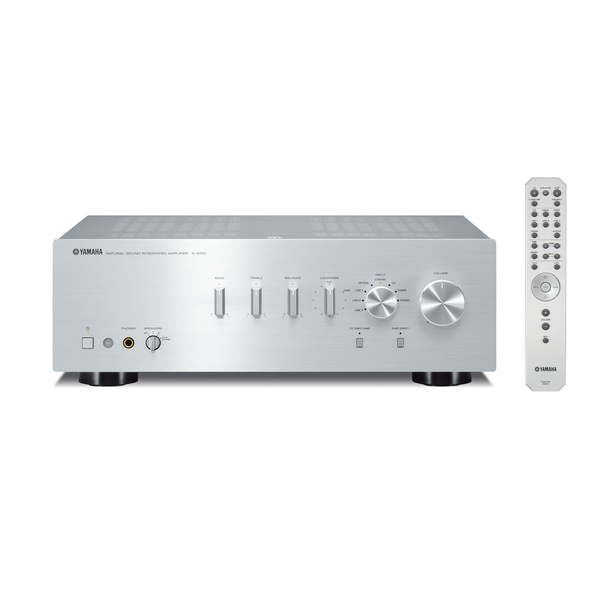 Yamaha A-S701 Stereo-Verstärker Silber Frontansicht mit Fernbedienung