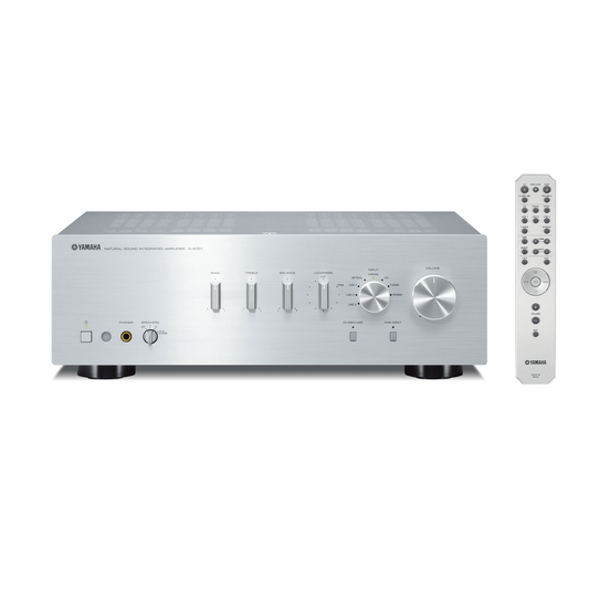 Yamaha A-S701 Stereo-Verstärker Silber Frontansicht mit Fernbedienung
