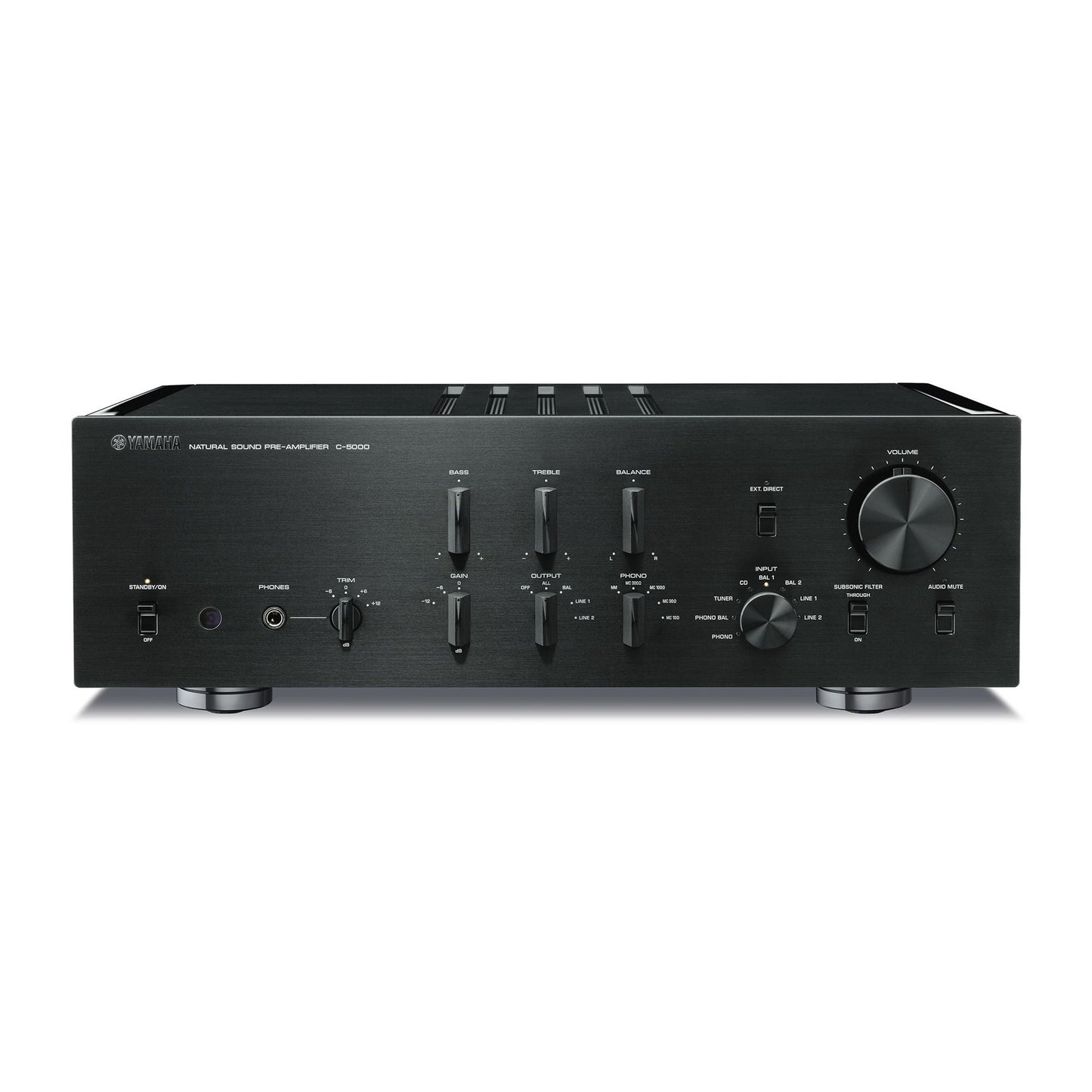 Yamaha C-5000 High-End-Vorverstärker Schwarz Frontansicht mit Lautstärkeregler und Klangreglern